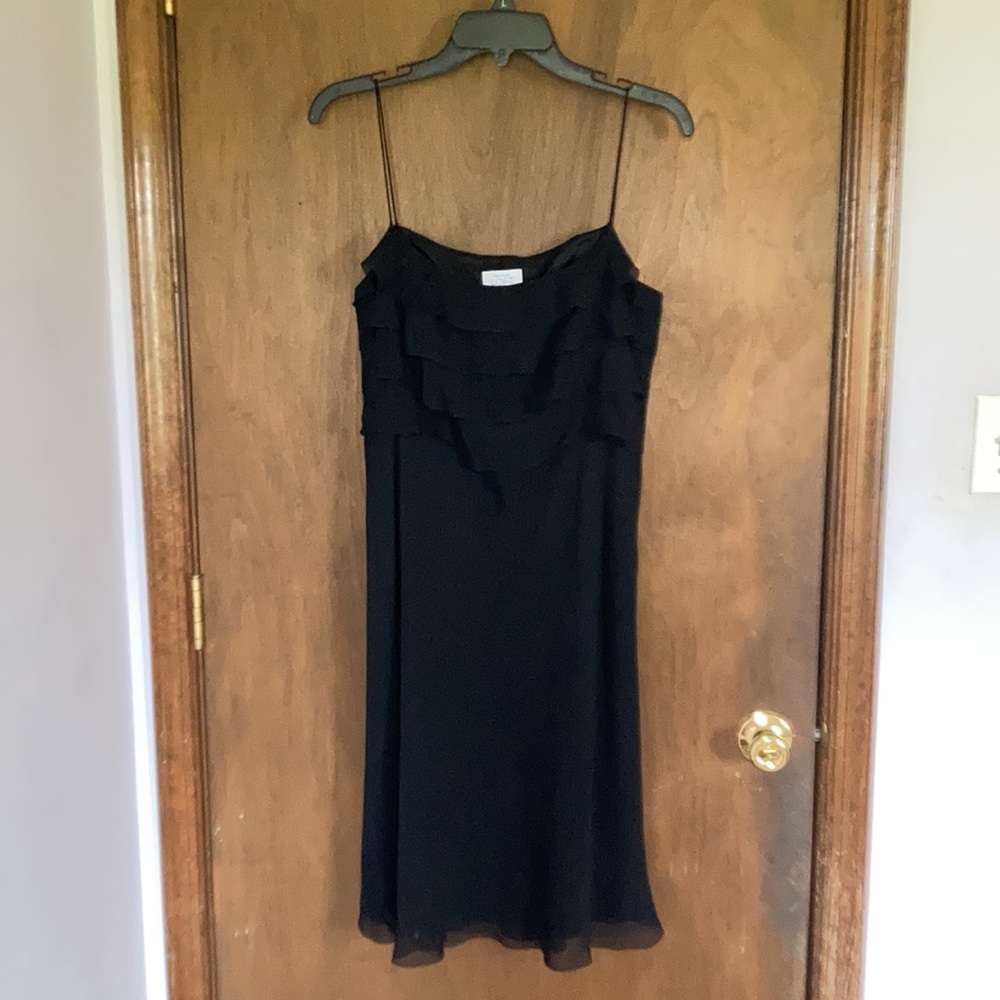 3/$30 LOFT dress 100% silk shell ruffle top black classic event party size 10 - Picture 8 of 17